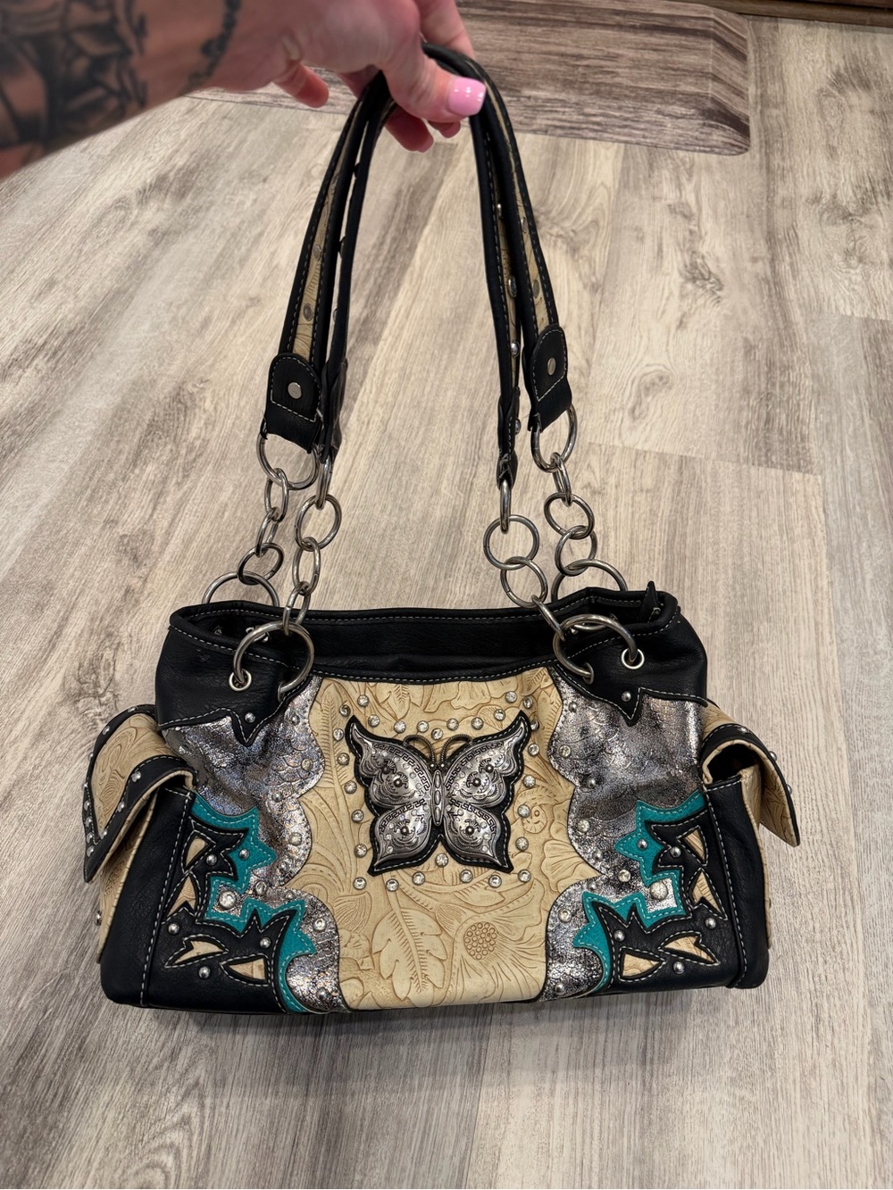 Western Cowgirl Butterfly Rhinestone Shoulder Bag Y2K